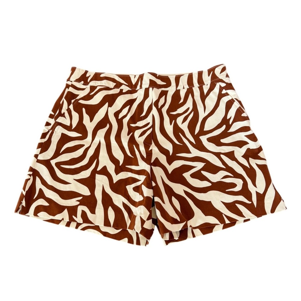 Spanx Brown Zebra Print Stretch Cotton Rayon Shorts Size XL Womens Animal Print